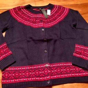 TALBOTS Large L Button Down Sweater NAVY RED NWT